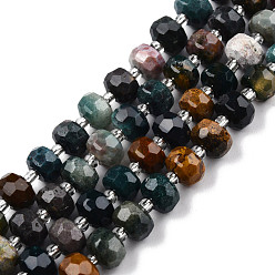 Ocean Jasper Natural Ocean Jasper Beads Strands, with Seed Beads, Faceted, Rondelle, 8x6mm, Hole: 1mm, about 20~22pcs/strand, 7.09 inch(18cm)