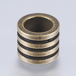 Bronze Antique 304 billes d'acier inoxydable, Perles avec un grand trou   , colonne avec rainure, bronze antique, 10x10x8mm, Trou: 6.5mm