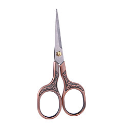 Red Copper & Stainless steel Color Retro 201 Stainless Steel Scissors, for Cross-stitch, Embroidery, Sewing, Quilting and Needlework, Plum Blossom Pattern, Red Copper & Stainless steel Color, 12.5x5.5cm