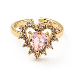 Pink Anillo de puño abierto con corazón de circonita cúbica, joyas de latón chapado en oro real 18k para mujer, sin plomo y cadmio, rosa, tamaño de EE. UU. 6 (16.5 mm)
