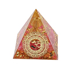 Ярко-Розовый Смола оргонитовая пирамида украшения для дома, С природными драгоценными камнями, ярко-розовый, 60x60x60 мм