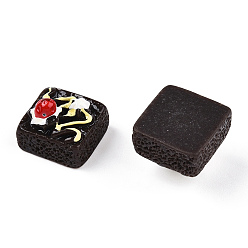 Coconut Brown Square Cake Resin Decoden Cabochons, Imitation Food, Coconut Brown, 12.5x12.5x10.5mm