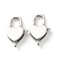 Antique Silver 925 Thailand Sterling Silver Lobster Claw Clasps, with 925 Stamp, Heart, Antique Silver, 13.5x8x3mm, Hole: 1mm