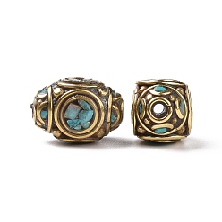 Synthetic Turquoise Handmade Tibetan Style Beads, with Brass Findings and Synthetic Turquoise, Oval, Antique Golden, 18x12.5x12.5mm, Hole: 1.6mm
