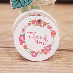 White Paper Gift Tags, Hange Tags, For Arts and Crafts, Thanksgiving, Round with Flower and Word Thank You, White, 30x0.4mm, Hole: 3mm