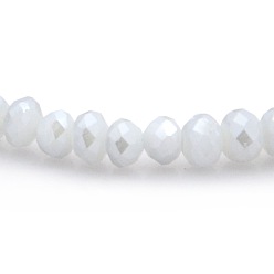 Blanco Perlas de perlas de vidrio de imitación rondelle facetadas chapado en brillo de jade hebras, blanco, 3.5x2.5 mm, agujero: 1 mm, sobre 100 unidades / cadena, 10 pulgada