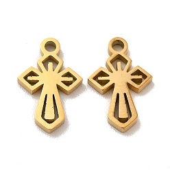 Golden 304 Stainless Steel Charms, Laser Cut, Religion Cross Charms, Golden, 12.5x8x1.5mm, Hole: 1.4mm