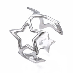 Нержавеющая Сталь Цвет 304 открытая манжета в форме звезды из нержавеющей стали, массивное полое кольцо для женщин, цвет нержавеющей стали, размер США 6 3/4 (17.1 мм)
