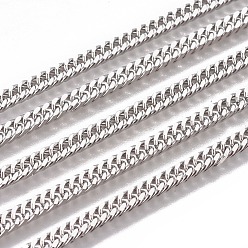 Stainless Steel Color Handmade 201 Stainless Steel Curb Chains, Twisted Chains, Unwelded, Faceted, Stainless Steel Color, 5x3.5x1.8mm, Wire: 0.8mm