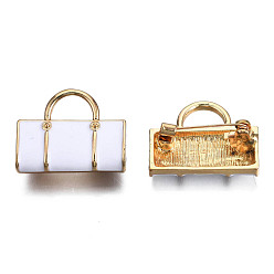 White Travelling Bag Enamel Pin, Light Gold Plated Alloy Badge for Backpack Clothes, Nickel Free & Lead Free, White, 22x28mm, Pin: 0.7mm