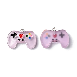 Lilac Luminous Transparent Resin Pendants, Game Controller Charms, with Platinum Plated Zinc Alloy Loops, Lilac, 20x27.5x5.5mm, Hole: 1.8mm