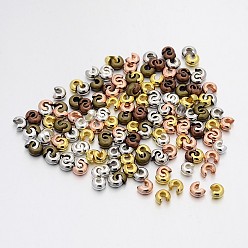 Mixed Color Mixed Style Iron Crimp Beads Covers, Cadmium Free & Nickel Free & Lead Free, Mixed Color, 4mm In Diameter, Hole: 1.5~1.8mm
