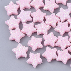 Pearl Pink Opaque Acrylic Beads, with Glitter Powder, Star, Pearl Pink, 9.5x10x4mm, Hole: 1.6mm