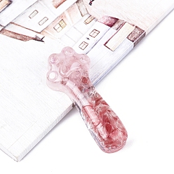 Розовый Кварц Украшение дисплея отпечатком кошачьей лапы из смолы, с натуральным розовым кварцем и синтетической вишнево-кварцевой стеклянной крошкой внутри статуй для украшения домашнего офиса, 84x35x18 мм