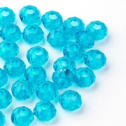 Dodger Azul Granos europeos de cristal, abalorios de grande agujero, sin núcleo metálico, Rondana plana, azul dodger, 14x8 mm, agujero: 5 mm