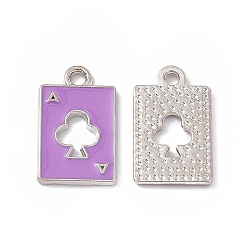 Medium Orchid Alloy Pendant, with Enamel, Rectangle with Ace of Spades Charm, Platinum, Medium Orchid, 18x11x1mm, Hole: 1.8mm