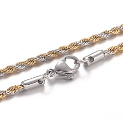 Oro & Acero Inoxidable Color 304 collares de cadena de la cuerda de acero inoxidable, con cierre de langosta, acero color oro y acero, 19.7 pulgada (50 cm)