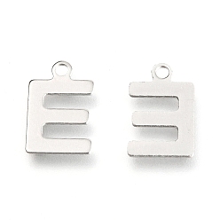 Letter E 201 Stainless Steel Charms, Alphabet, Letter.E, 12x7.8x0.6mm, Hole: 1.4mm
