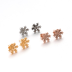 Mixed Color 304 Stainless Steel Ear Studs, Hypoallergenic Earrings, Snowflake, Mixed Color, 12x12mm, Pin: 0.8mm