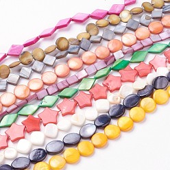 Mixed Color Natural Freshwater Shell Beads Strands, Mixed Shape, Mixed Color, 8~16x4~12x2~4mm, Hole: 0.5~1mm, about 26~49pcs/strand, 15.3 inch~16.1 inch(39~41cm)