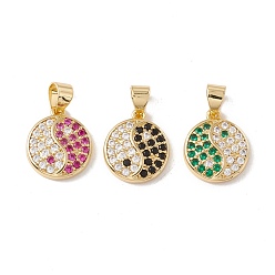 Mixed Color Brass Micro Pave Cubic Zirconia Charms Real 18K Gold Plated, Cadmium Free & Lead Free, Yinyang, Mixed Color, 14x12x3mm, Hole: 3x4mm