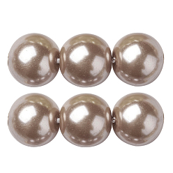 Tan Eco-Friendly Dyed Glass Pearl Round Beads Strands, Grade A, Cotton Cord Threaded, Tan, 4~4.5mm, Hole: 0.7~1.1mm, about 104pcs/strand, 15 inch
