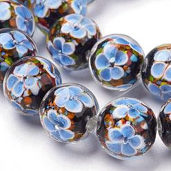 Bleu Acier Clair Main fleurs intérieure perles de Murano brins, ronde, bleu acier clair, 14mm, Trou: 2mm, 25 pcs / chapelet, 12.99 pouce