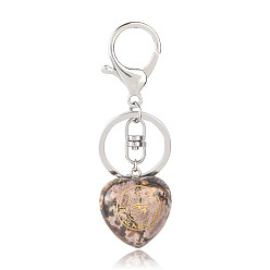 Rhodonite Coeur de rhodonite naturelle avec porte-clés oeil d'horus, Porte-clés en pierre d'énergie reiki, pour sac, bijoux, décoration cadeau, 9.5x3 cm