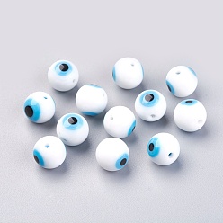 Blanc Perles lampwork, perles au chalumeau, faits à la main, style mauvais œil, ronde, blanc, 10mm, Trou: 2mm