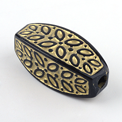 Noir Perles acryliques colonne de placage, métal doré enlaça, noir, 29x12.5mm, trou: 3.5 mm, environ 140 pcs / 500 g
