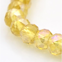 Gold AB Color Plated Faceted Rondelle Electroplate Glass Beads Strands, Gold, 6x4mm, Hole: 1mm, about 85pcs/strand, 16 inch