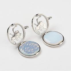 Opalite Opalite Pendants, with Brass Diffuser Locket Findings, Flat Round with Angel, 31x26x8mm, Hole: 4mm