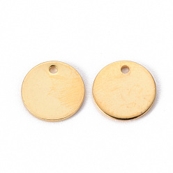 Golden 201 Stainless Steel Stamping Blank Tag Pendants, Flat Round, Golden, 10x1mm, Hole: 1.2mm