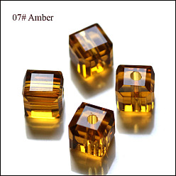 Verge D'or Imitations de perles de cristal autrichien, grade de aaa, facette, cube, verge d'or, 8x8x8 mm (taille dans la plage d'erreur de 0.5~1 mm), Trou: 0.9~1.6mm