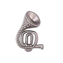 Matte Platinum Color Alloy Brooches, French Horn Pins, Musical Instrument Pins, Matte Platinum Color, 26x18mm