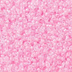 (RR203) Cristal con forro rosa Cuentas de rocailles redondas miyuki, granos de la semilla japonés, (rr 203) cristal rayado rosa, 15/0, 1.5 mm, Agujero: 0.7 mm, sobre 27777 unidades / 50 g