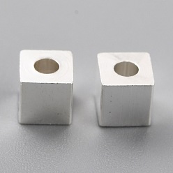 925 Sterling Silver Plated Brass Spacer Beads, Long-Lasting Plated, Cube with Round Hole, 925 Sterling Silver Plated, 4x4x4mm, Hole: 1.8mm