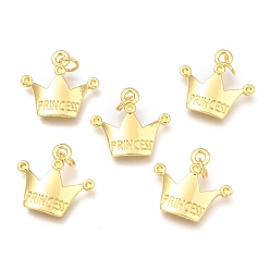 Real 18K Gold Plated Alloy Pendants, Long-Lasting Plated, with Jump Ring, Crown with Word Princess, Real 18K Gold Plated, 17.5x19x3.5mm, Hole: 3.5mm