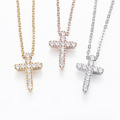Mixed Color 304 Stainless Steel Pendant Necklaces, with Cubic Zirconia, Cross, Mixed Color, 17.7 inch(45cm)