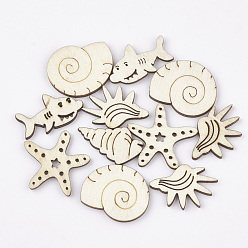 PapayaWhip Unfinished Wooden Cabochons, Laser Cut Wood Shapes, Mixed Shapes, PapayaWhip, 19~26x13~24x2.5mm