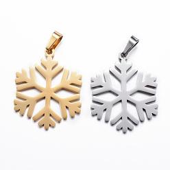 Mixed Color 304 Stainless Steel Pendants, Snowflake, Mixed Color, 33.5x27x1.5mm, Hole: 3x5mm