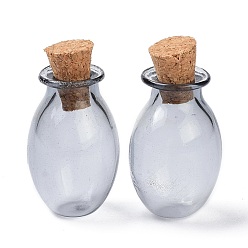 Plata Adorno de botellas de corcho de vidrio ovalado, vaso vacío deseando botellas, viales de bricolaje para decoraciones colgantes, plata, 15.5x26~30 mm