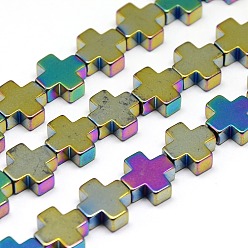 Multi-color Plateada Electroplate no magnéticas de hematita sintética hebras de cuentas, cruzar, multi-color de chapado, 10x10x4 mm, agujero: 1 mm, sobre: 39 unidades / cadena, 15.7 pulgada