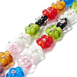 Mixed Color Handmade Lampwork Beads Strands, Bumpy, Flower, Mixed Color, 13.5~14x14.5~15x7~8mm, Hole: 1.4mm, about 28pcs/strand, 14.57 inch(37cm)
