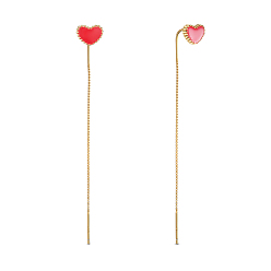 Doré  Boucles d'oreilles en fil d'argent sterling Shegrace 925, avec coeur en émail rouge, or, 70mm