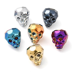 Mixed Color Electroplate Glass Bead, Metallic, Faceted, Skull, Mixed Color, 16x13x14~14.5mm, Hole: 1.6mm