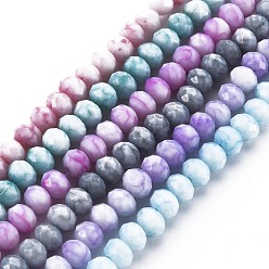 Color mezclado Hebras opacas de perlas de vidrio pintadas para hornear, piedras de imitación, facetados, Rondana plana, color mezclado, 6x5 mm, agujero: 1 mm, sobre 80~81 unidades / cadena, 14.76 pulgada ~ 14.96 pulgada (37.5~38 cm)