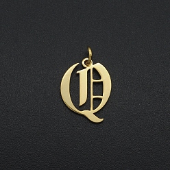 Letter Q 201 Stainless Steel Pendants, with Jump Ring, Old English, Letter, Laser Cut, Golden, Letter.Q, 16x12x1mm, Hole: 3mm