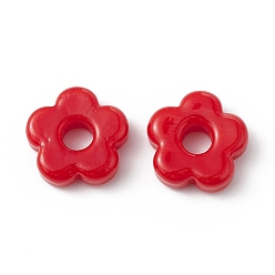 Red Handmade Lampwork European Beads, Large Hole Beads, Flower, Red, 15~16x4~6mm, Hole: 4.8mm