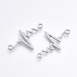 Stainless Steel Color 201 Stainless Steel Links connectors, Laser Cut Links, Heartbeat, Stainless Steel Color, 24x14.5x1mm, Hole: 1.5mm